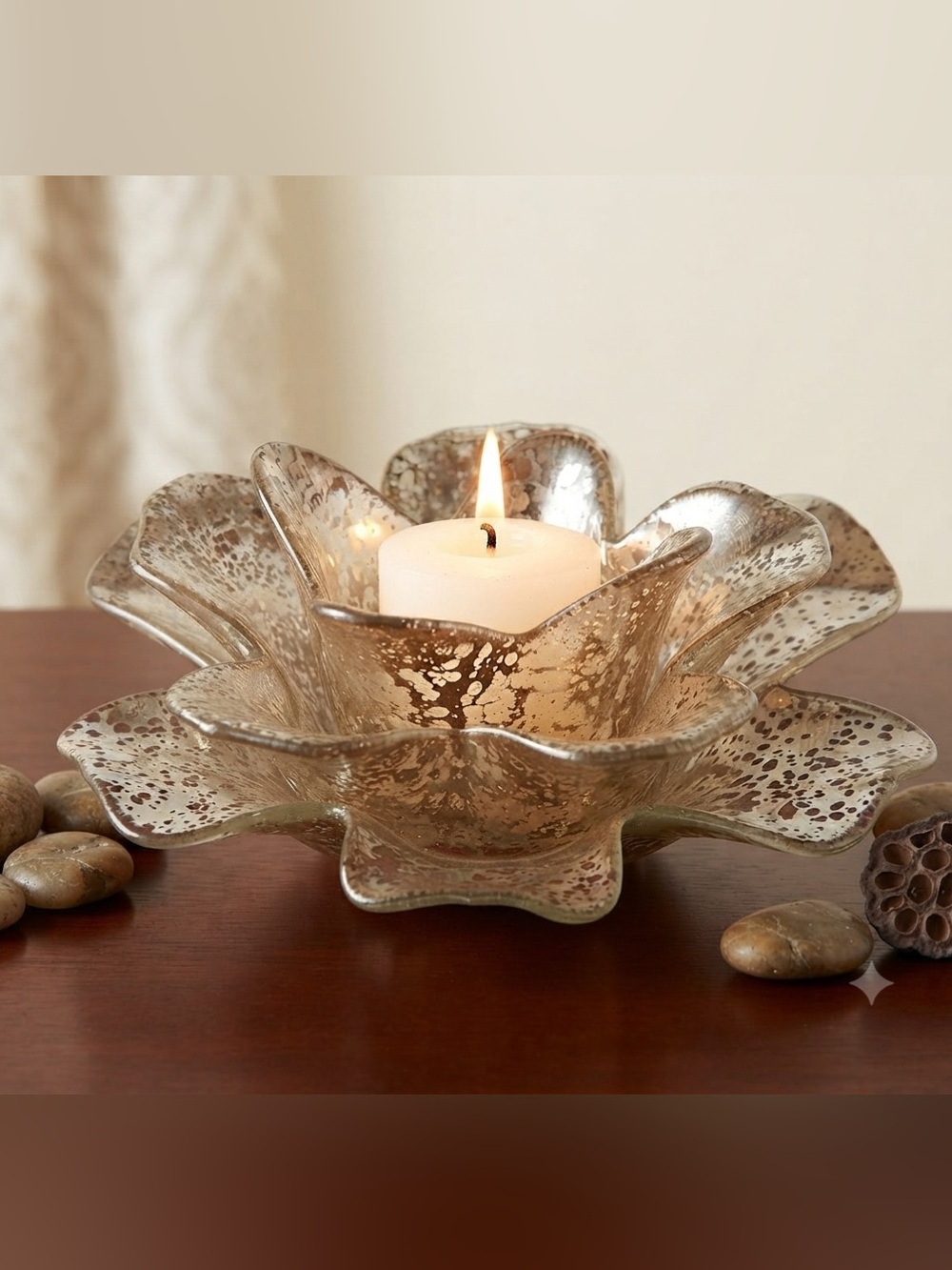 Vintage 2 piece Petal Glass Votive Candle Holder: Silver Splatter Paint Diameter